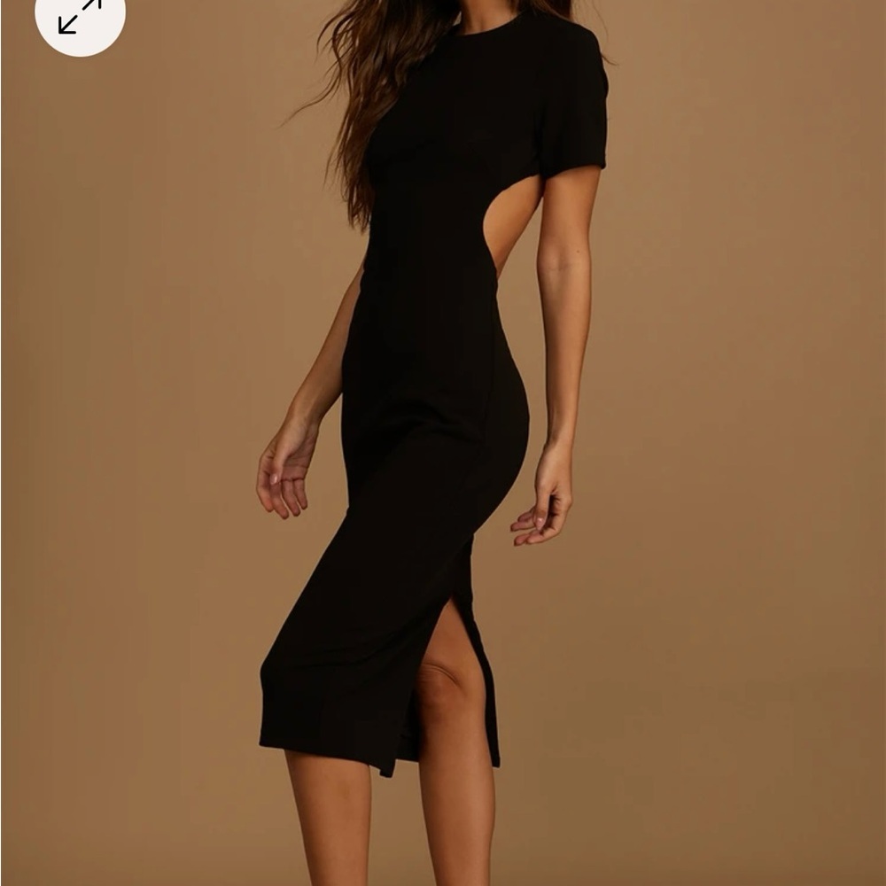 Black Small Art of Style Black Short Sleeve Backless Bodycon Midi Dress